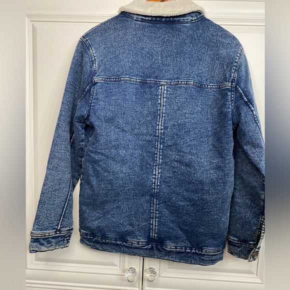 Vintage Superdry Men’s Size Large Distressed Jean Jacket Lined Sherpa Body Coat - Picture 10 of 12